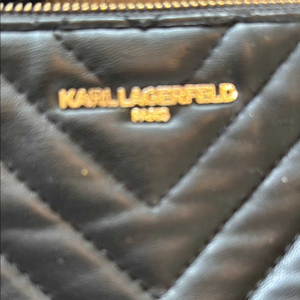Karl Lagerfeld Black and Gold Chevron Crossbody Bag - Picture 2 of 4